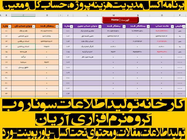 برنامه اکسل مدیریت هزینه پروژه، حساب کل و معین برنامه اکسل مدیریت هزینه پروژه، حساب کل و معین - سونار وب