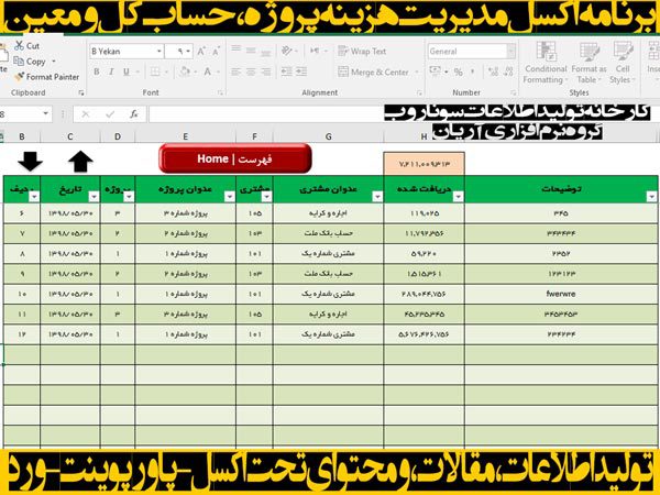 برنامه اکسل مدیریت هزینه پروژه، حساب کل و معین برنامه اکسل مدیریت هزینه پروژه، حساب کل و معین - سونار وب