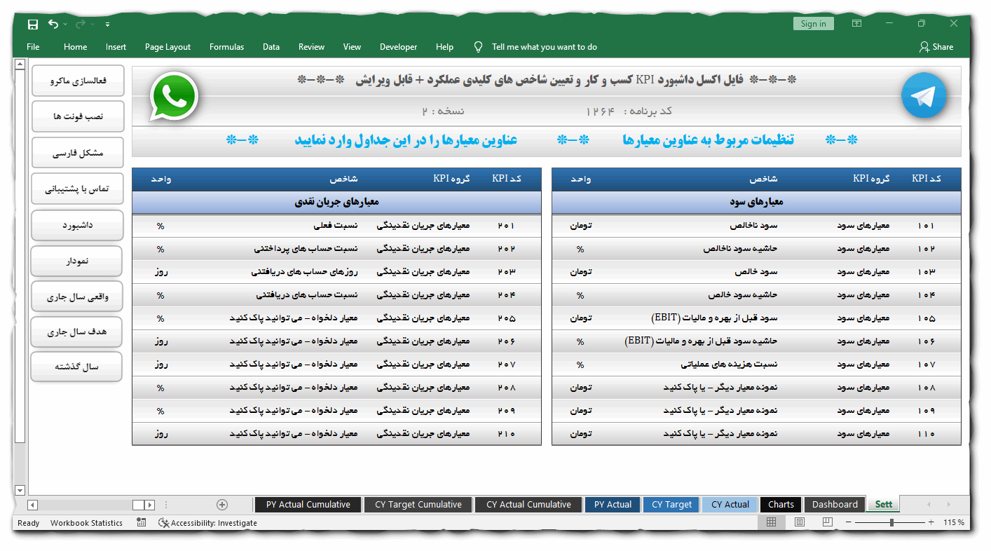 فایل اکسل داشبورد مدیریتی KPI - نرم افزار داشبورد نسبتها شاخص کلیدی عملکرد مالی KPI فایل اکسل داشبورد مدیریتی KPI - نرم افزار داشبورد نسبتها شاخص کلیدی عملکرد مالی KPI