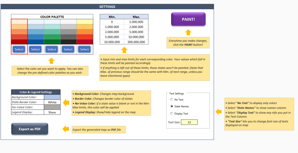 فایل اکسل نقشه حرارتی آفریقا + بدون قفل و متن باز فایل اکسل نقشه حرارتی آفریقا-Heat-Map-Excel-Template-Settings