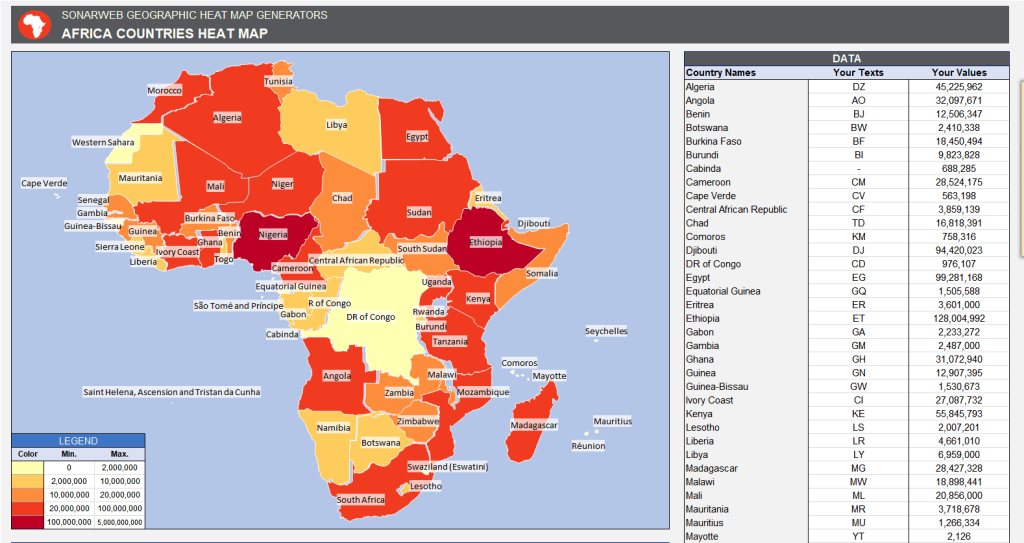 فایل اکسل نقشه حرارتی آفریقا + بدون قفل و متن باز فایل-اکسل-نقشه-حرارتی-آفریقا-africa-countries-heat-map