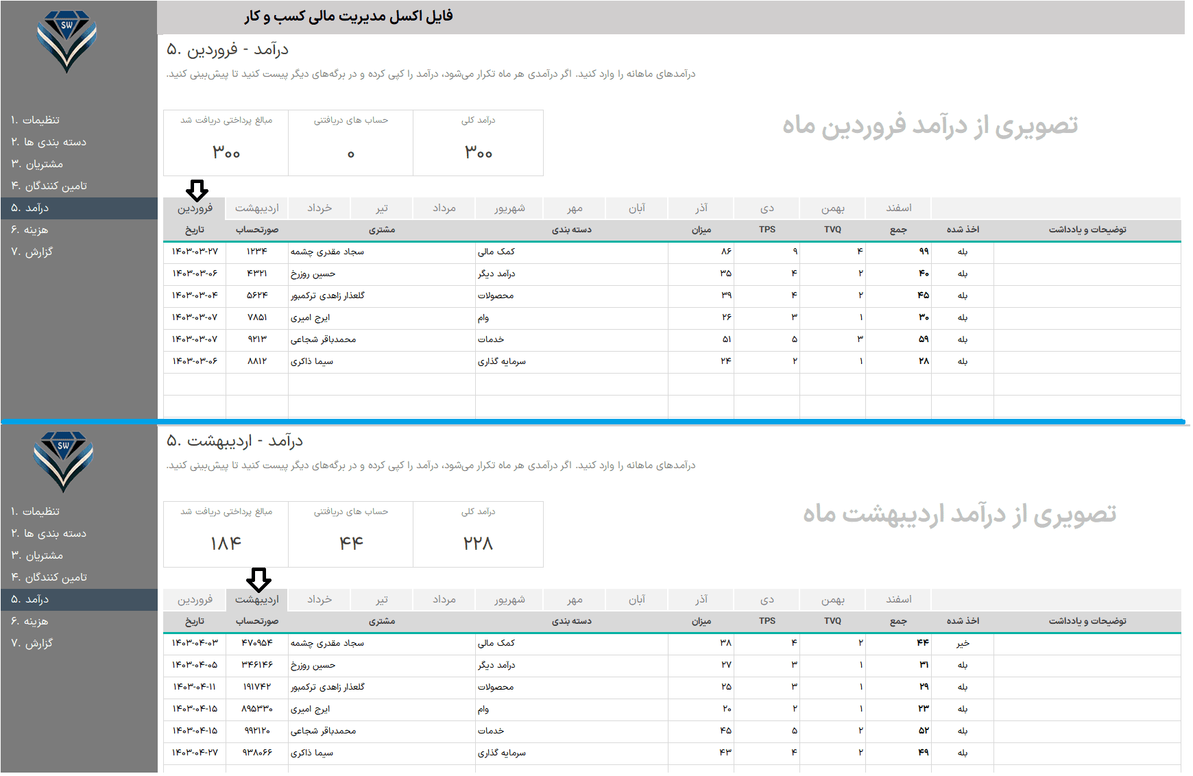 حسابداری در اکسل مدیریت امور مالی - مدیریت درآمد و هزینه در اکسل حسابداری در اکسل مدیریت امور مالی-درآمد ماهیانه