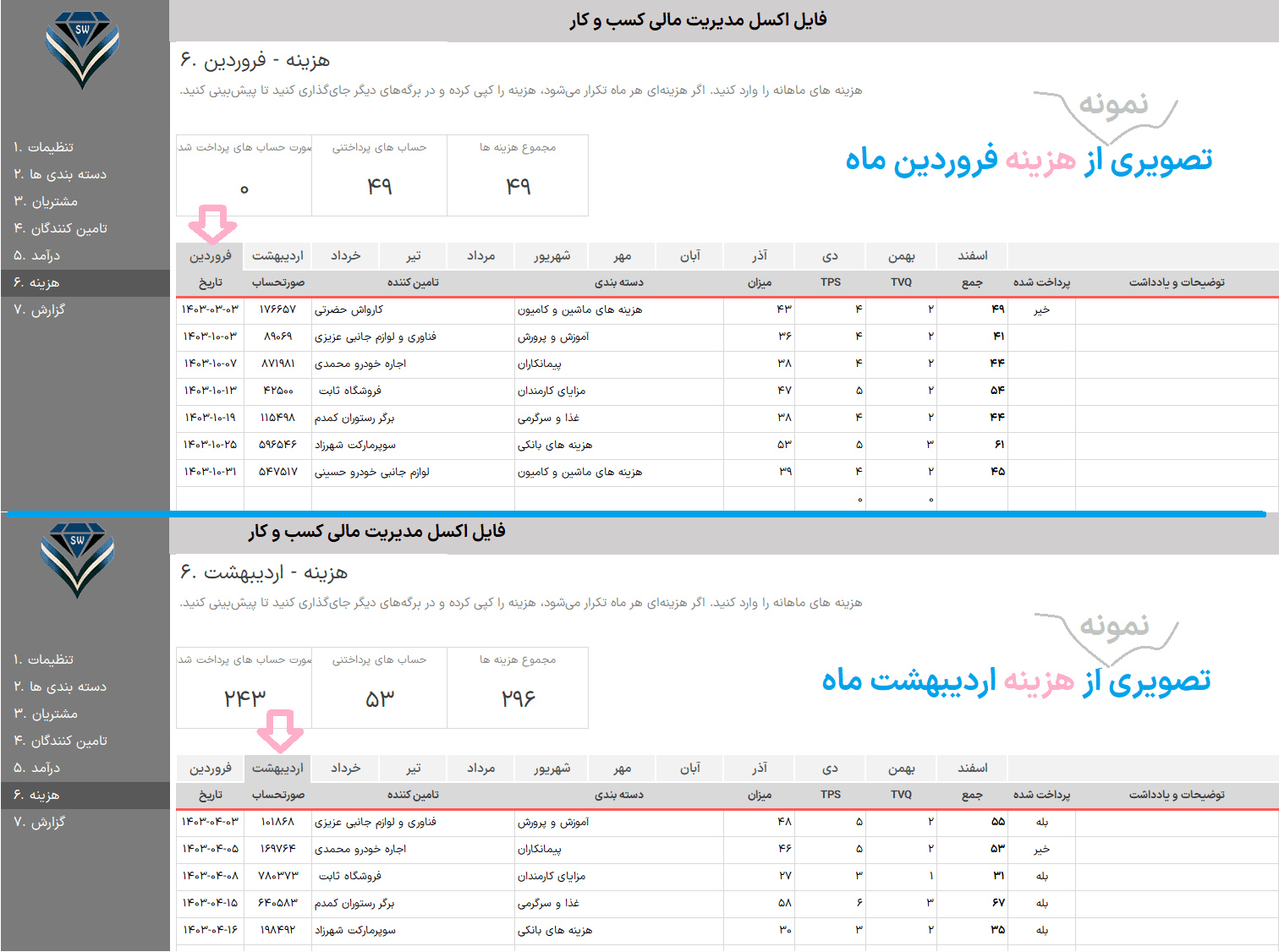 حسابداری در اکسل مدیریت امور مالی - مدیریت درآمد و هزینه در اکسل حسابداری در اکسل مدیریت امور مالی-هزینه ماهیانه