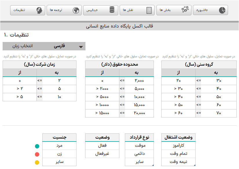 فایل اکسل پایگاه داده منابع انسانی - مدیریت منابع انسانی کارکنان و کارمندان اکسل پایگاه داده منابع انسانی_تنظیمات