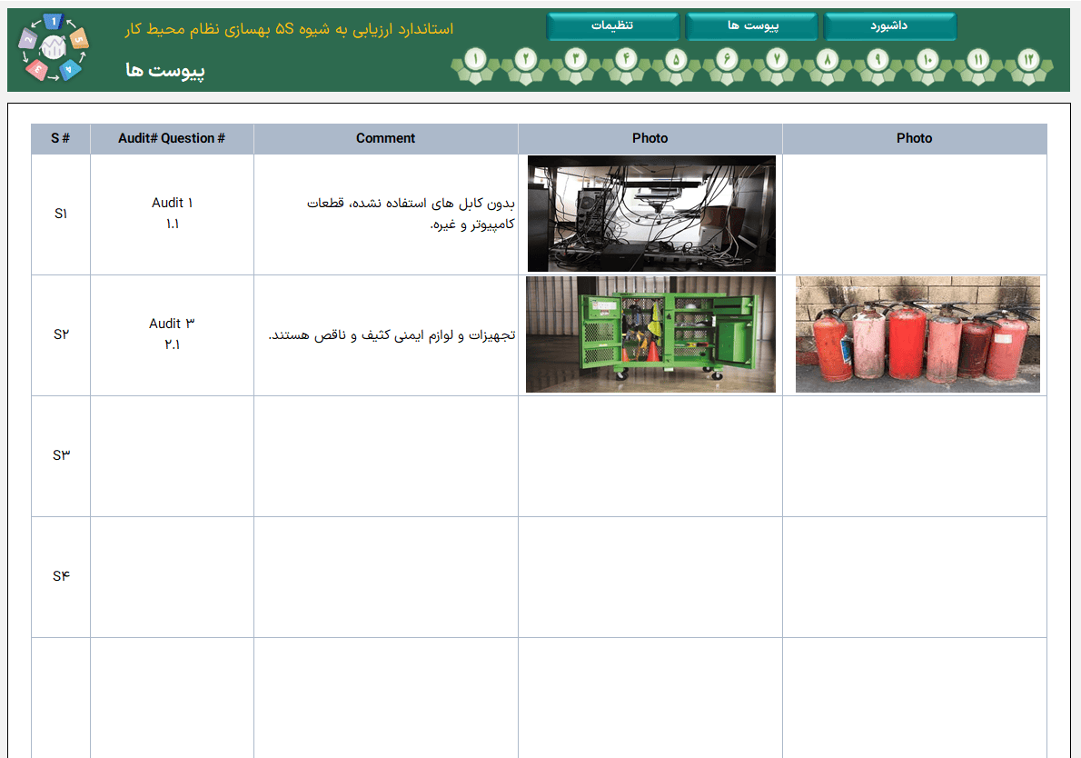 اکسل فرم ممیزی 5S Audit Scorecard - ارزیابی محیط کار به روش کارت امتیازی 5S اکسل فرم ممیزی 5S اکسل فرم ارزیابی 5S اکسل فرم حسابرسی 5S-پیوست ها