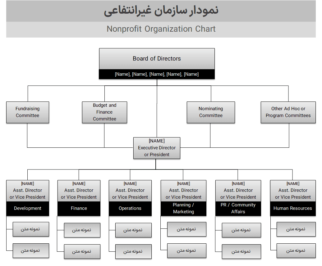 دانلود مجموعه ابزار چارت شرکت - نمودار سازمانی - ساختار شرکت در اکسل nonprofit-organization-chart-چارت شرکت نمودار سازمانی