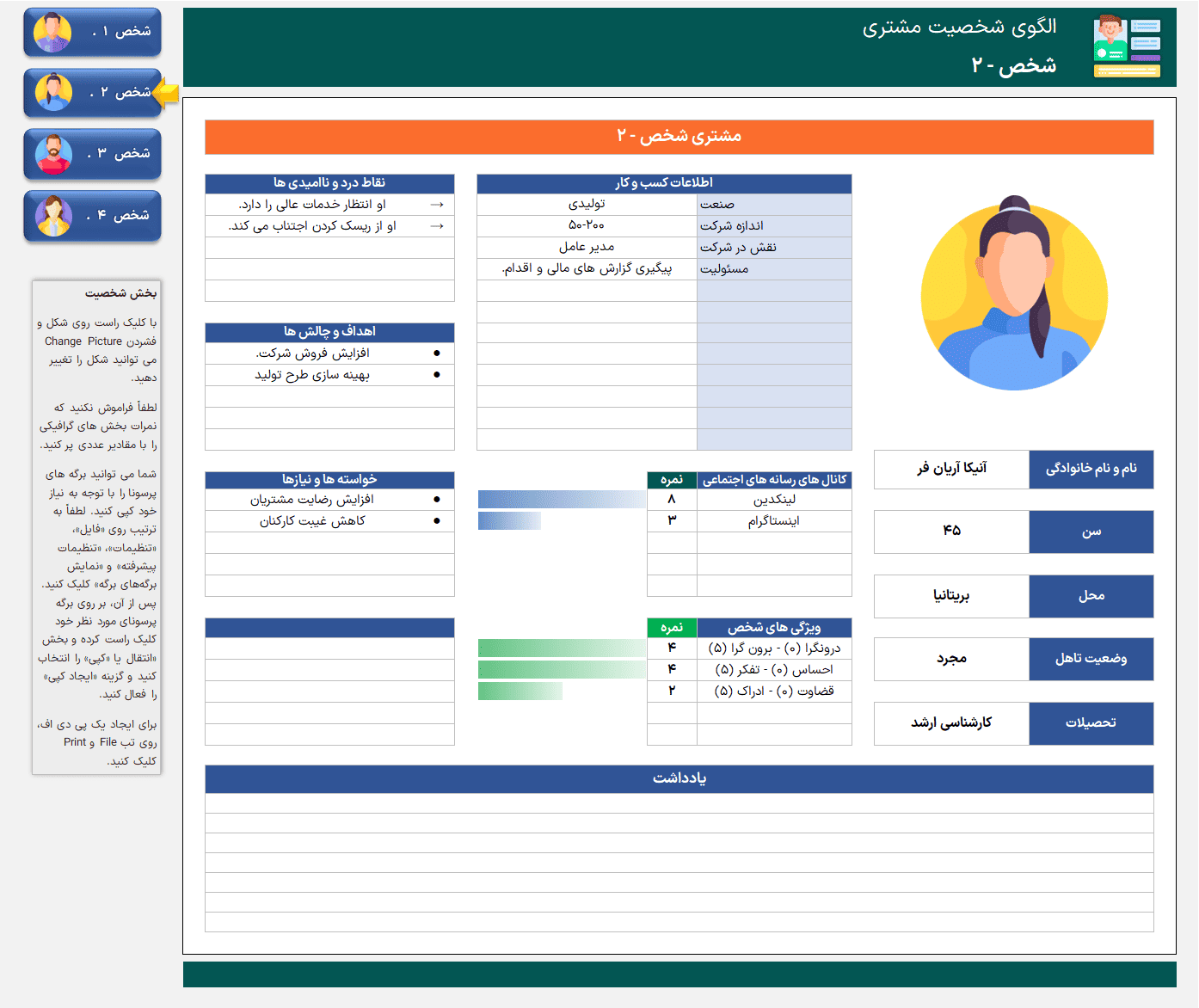 اکسل شخصیت خریدار مشتری (Buyer Persona) پرسونای خریدار و مشتریان اکسل شخصیت خریدار مشتری Buyer Persona-شخص 2