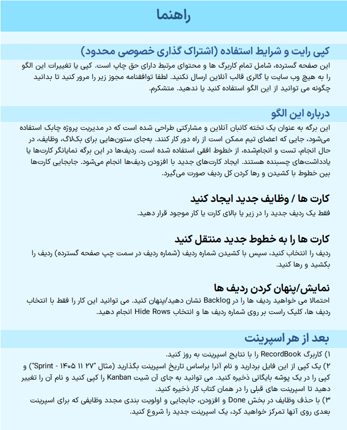 اکسل کانبان مدیریت پروژه با کانبان Kanban - بهبود عملکرد تیم با کانبان و اسکرام با اصول Agile مدیریت پروژه با اکسل کانبان Kanban-راهنما