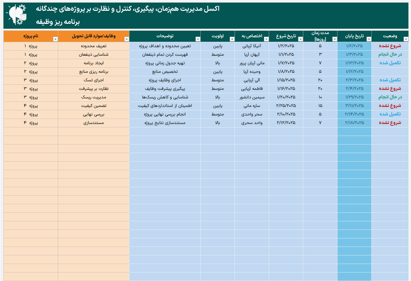 نرم افزار مدیریت چندین پروژه در اکسل - مدیریت و کنترل همزمان پروژه ها - 100% کاربردی مدیریت چندین پروژه در اکسل-برنامه ریز وظایف