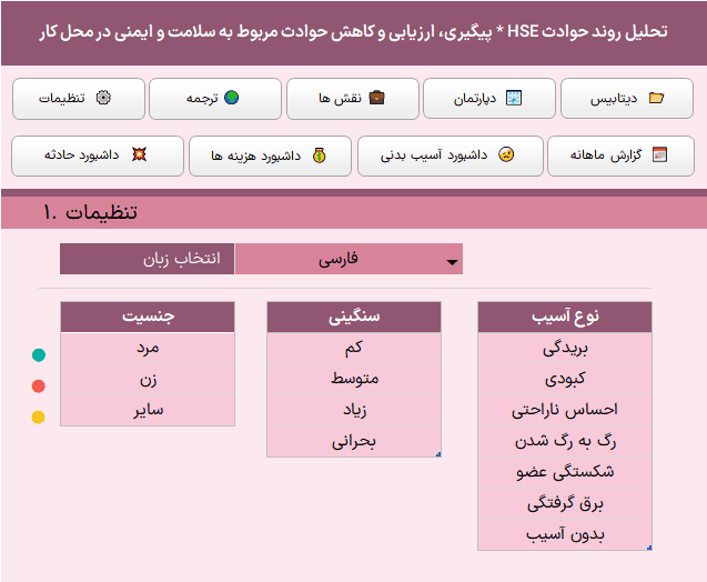 تحلیل روند حوادث با اکسل HSE بهداشت ایمنی کار - مدیریت بهداشت ایمنی محیط زیست اکسل HSE بهداشت ایمنی کار-تنظیمات