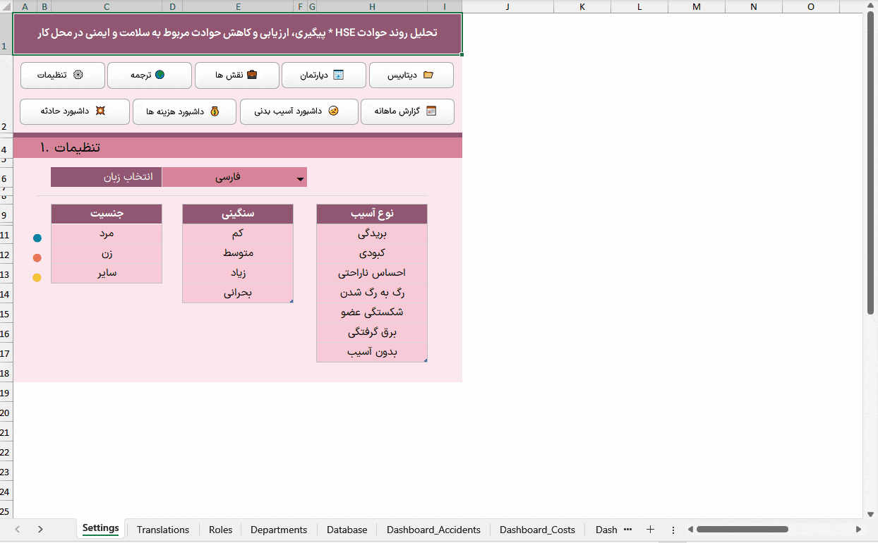 تحلیل روند حوادث با اکسل HSE بهداشت ایمنی کار - مدیریت بهداشت ایمنی محیط زیست اکسل HSE بهداشت ایمنی کار-متحرک