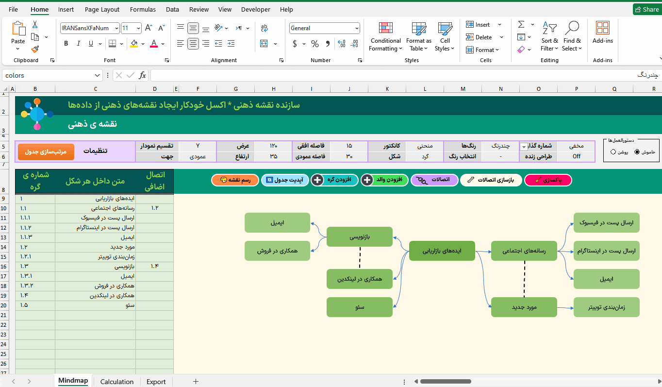 ساخت نقشه ذهنی در اکسل - mind map - تجسم و مدیریت بصری ایده ها در اکسل نقشه ذهنی در اکسل mind map-متحرک