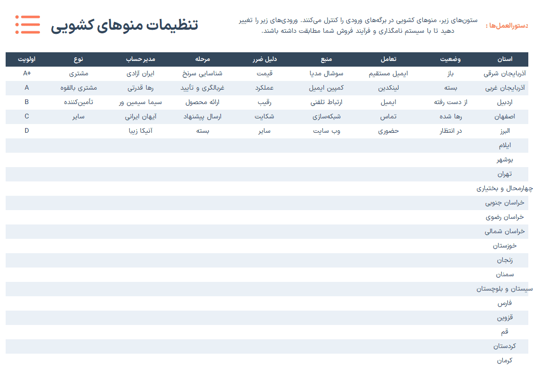 فایل اکسل و راهکار هوشمند برای CRM مدیریت ارتباط با مشتری - مطابق استاندارد جهانی CRM مدیریت ارتباط با مشتری-تنظیمات