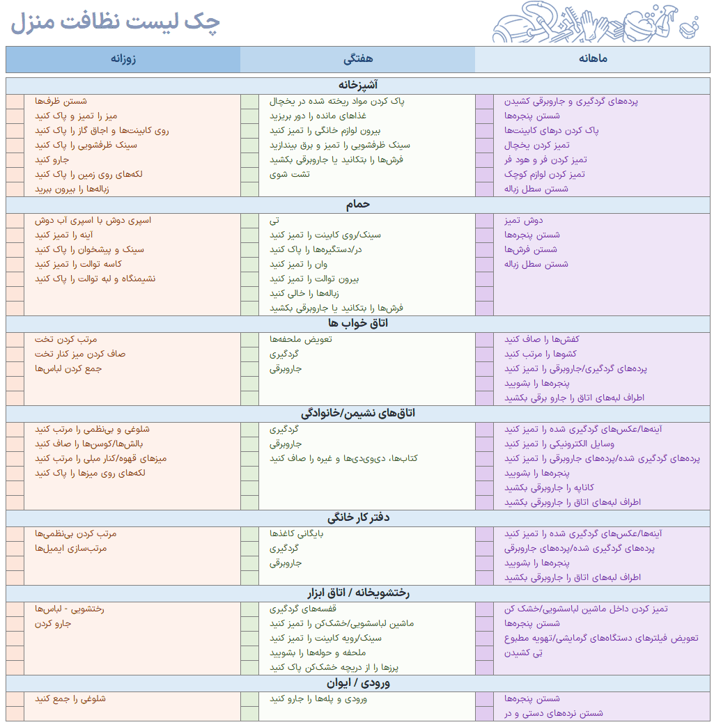 فایل اکسل چک لیست جامع و قابل چاپ برای مدیریت آسان کارها و وظایف فایل اکسل چک لیست جامع (1)